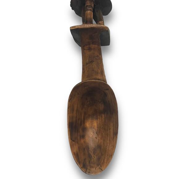 African Tribal Totem Art Carved Wood Ladle Spoon Ceremonial Seated Figure Scoop - Picture 6 of 16